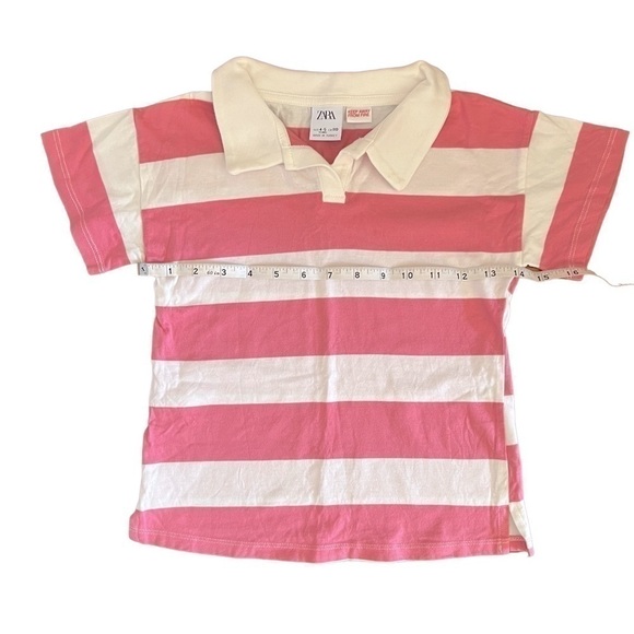 Zara Kids Pink and White Striped Collared T-Shirt - 4-5 Years - Picture 4 of 6